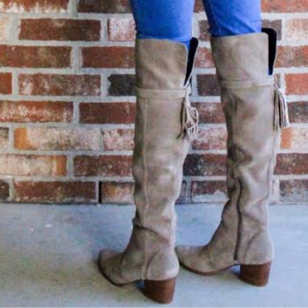 Sole Society Cow Suede Erika Over The Knee Boots Size 7 In Black